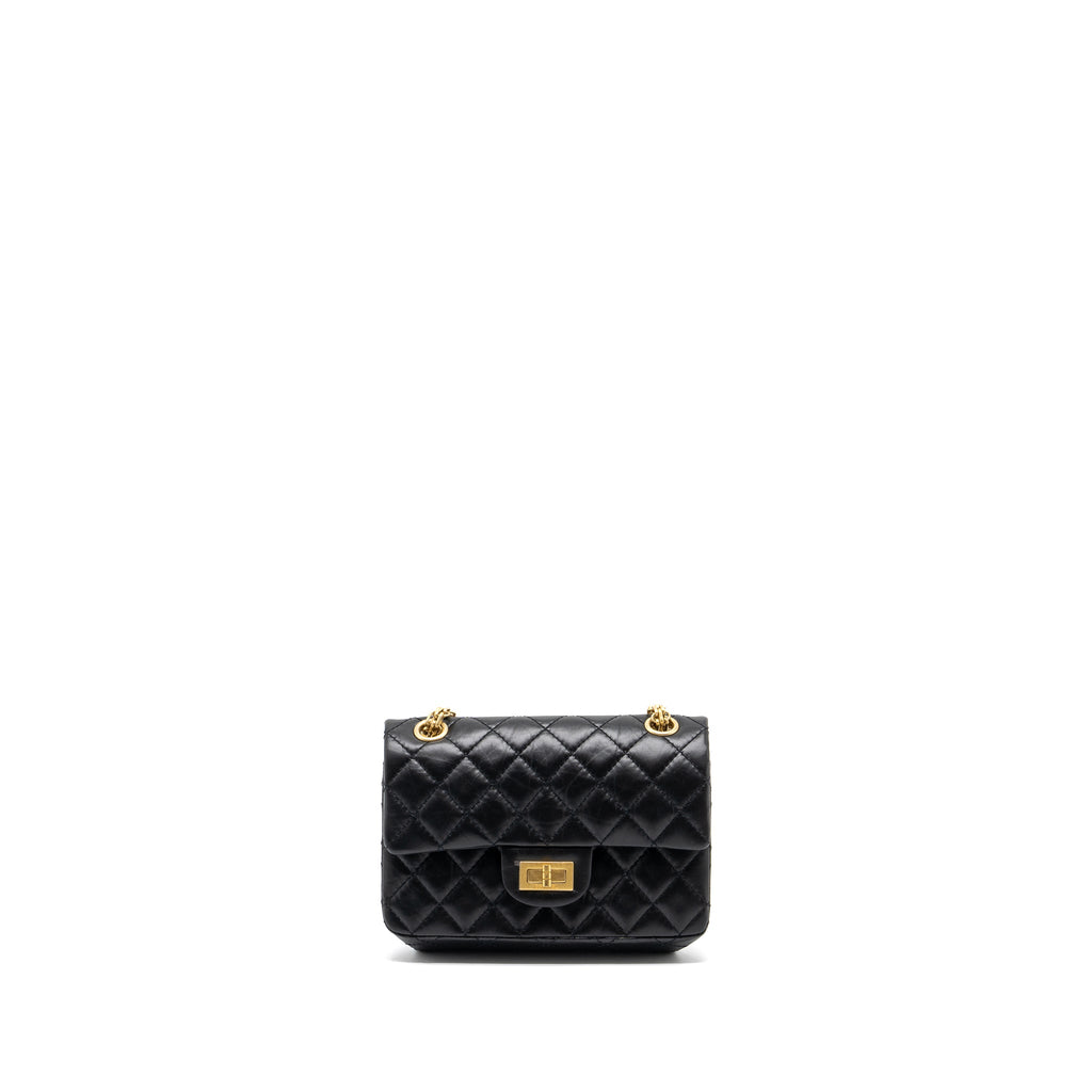 CHANEL MINI 2.55 REISSUE FLAP BAG AGED CALFSKIN BLACK GHW (MICROCHIP)
