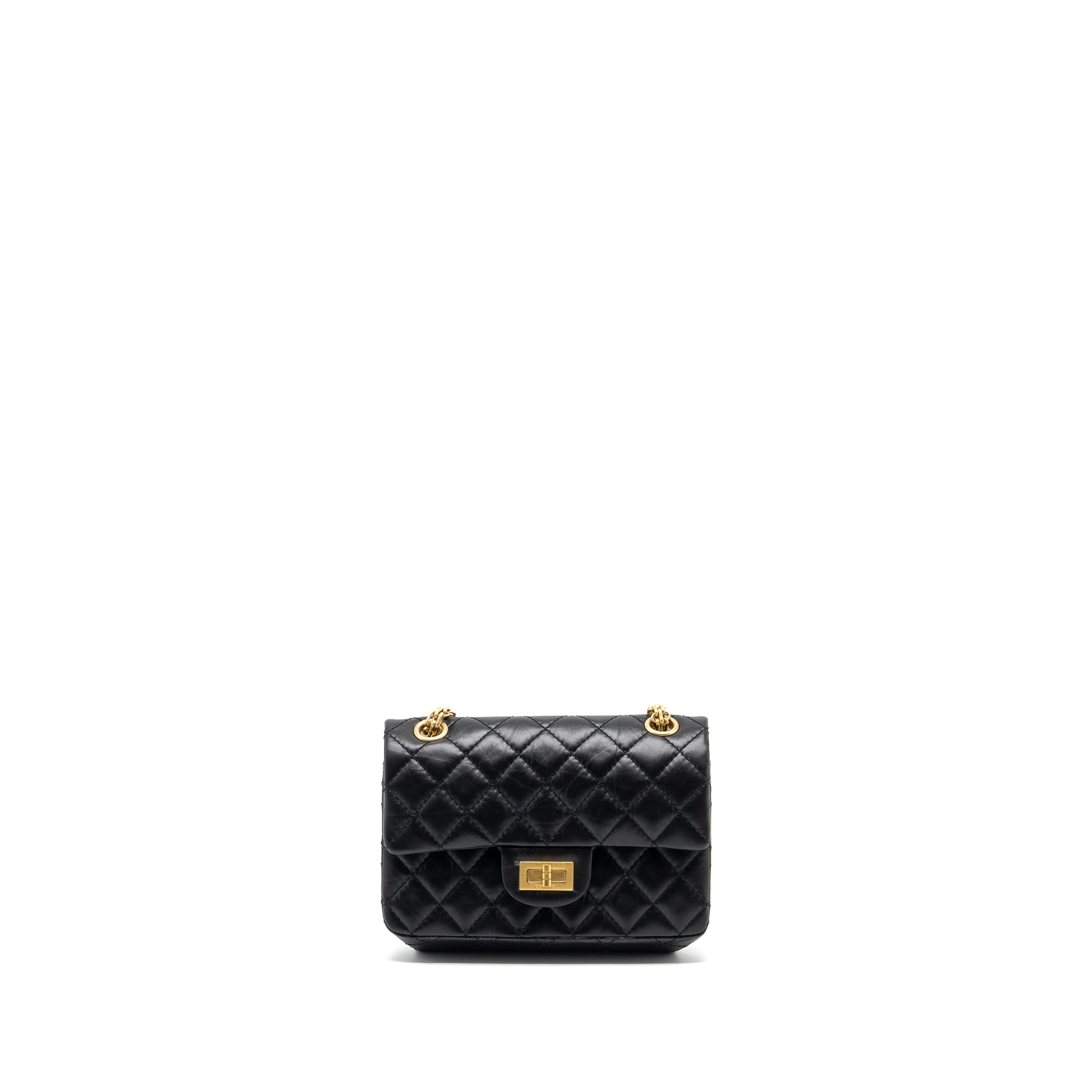 CHANEL MINI 2.55 REISSUE FLAP BAG AGED CALFSKIN BLACK GHW (MICROCHIP)