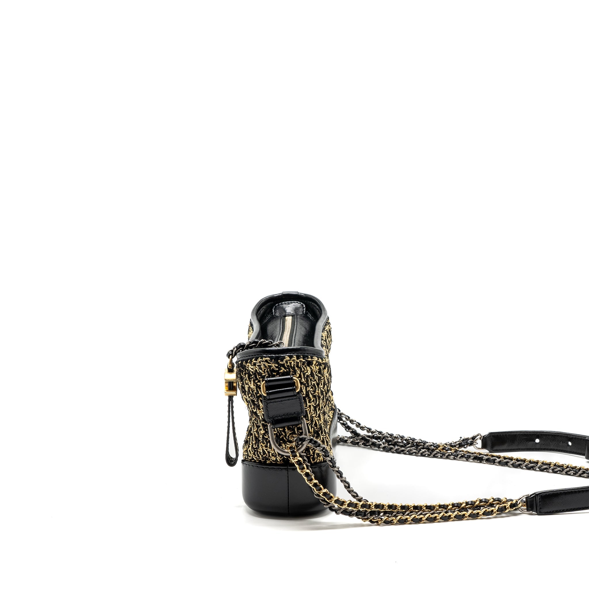 CHANEL SMALL GABRIELLE HOBO BAG LIMITED EDITION FABRIC/CALFSKIN BLACK / GOLD MULTICOLOUR HARDWARE