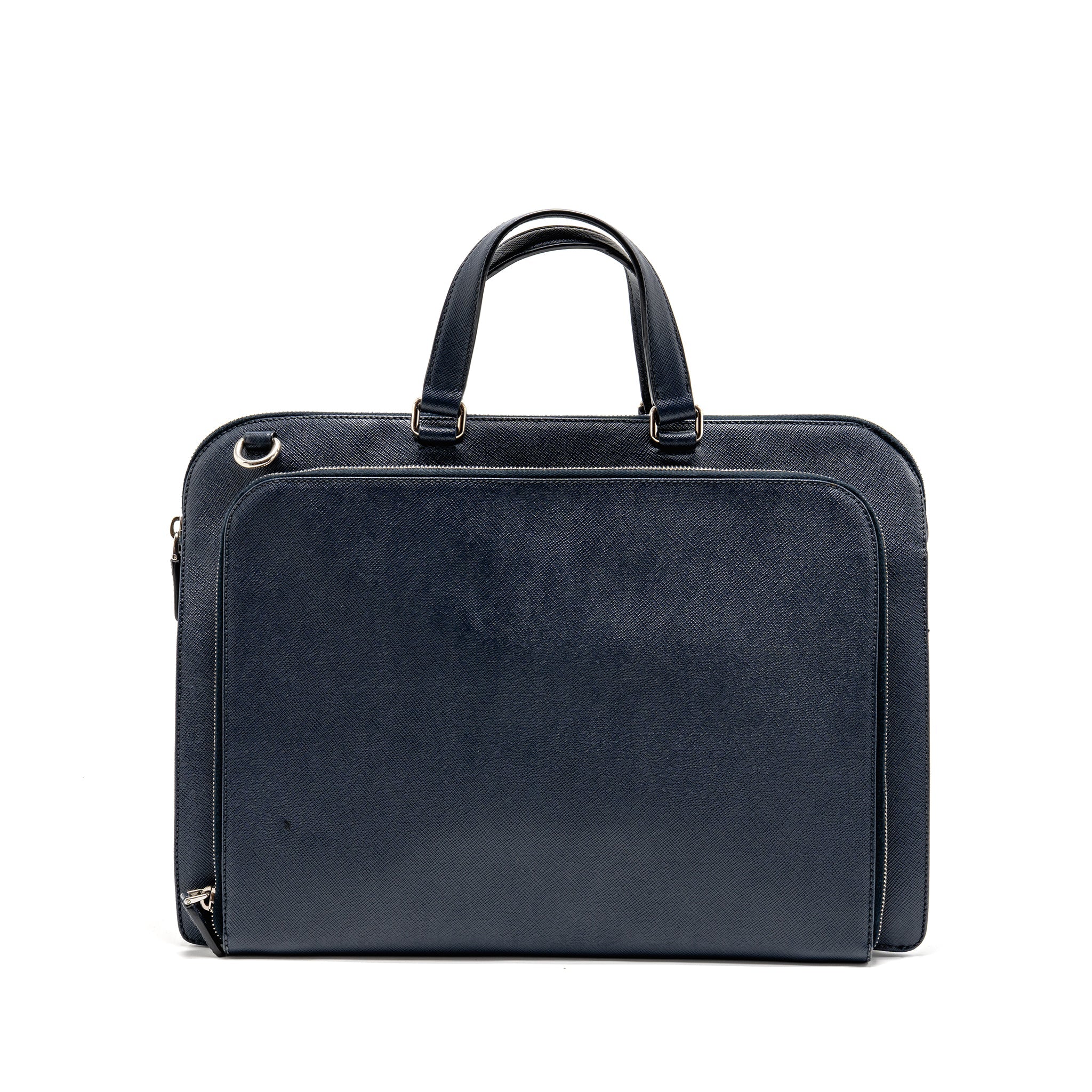 PRADA SAFFIANO TRAVEL BRIEFCASE CALFSKIN DARK BLUE SHW