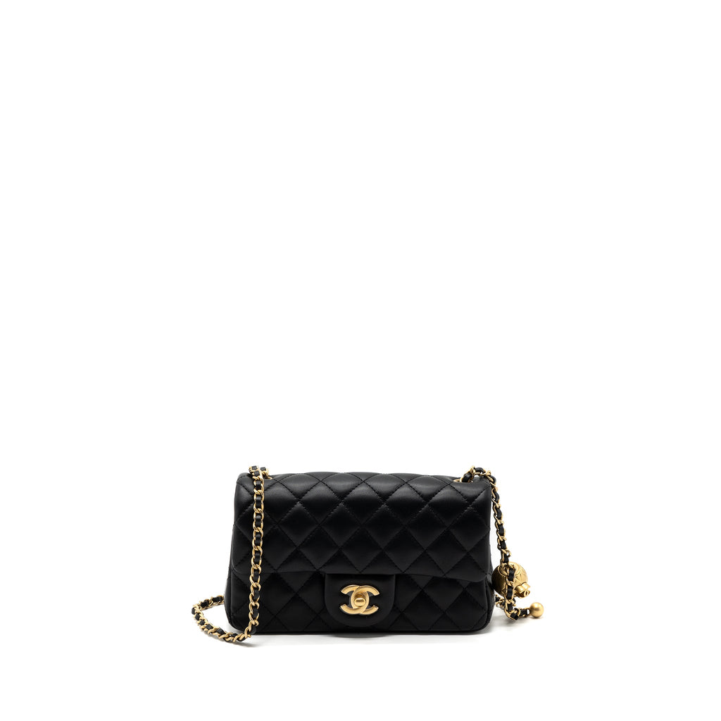 CHANEL 23K PEARL CRUSH MINI RECTANGULAR FLAP BAG LAMBSKIN BLACK GHW (MICROCHIP)