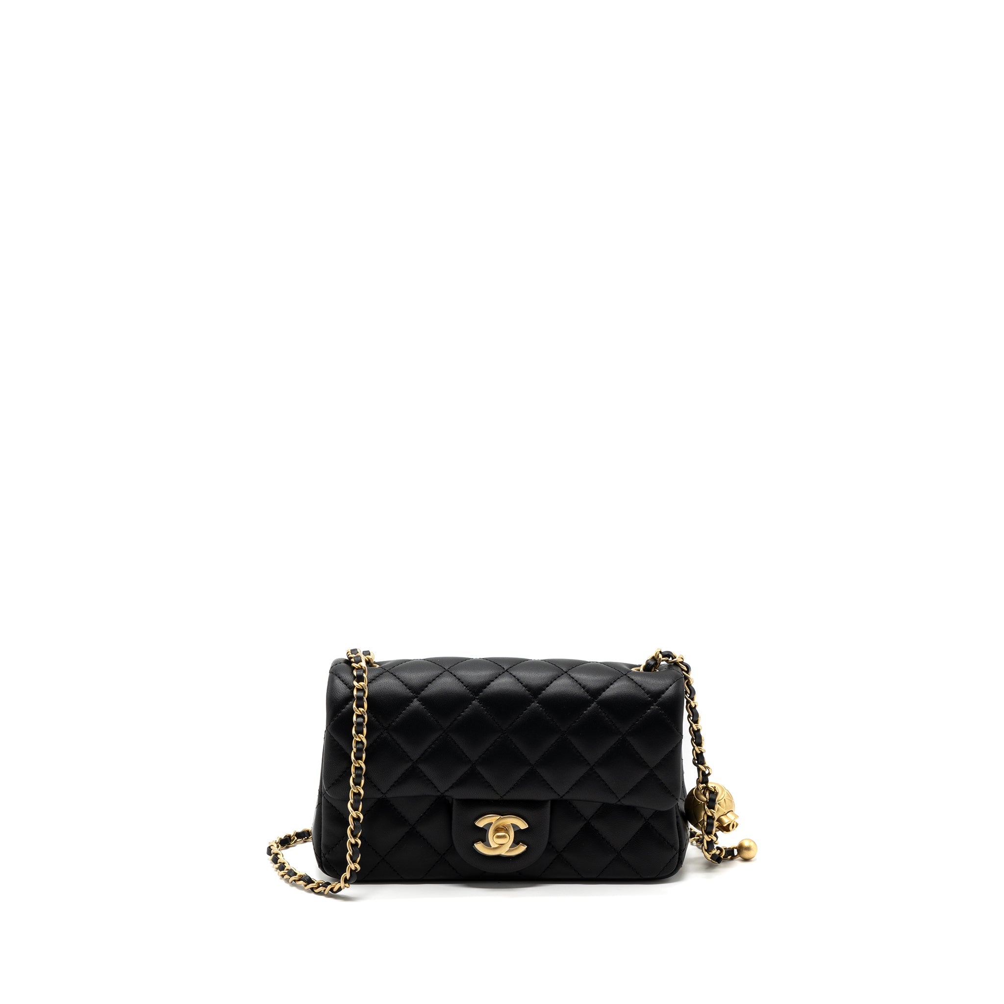 CHANEL 23K PEARL CRUSH MINI RECTANGULAR FLAP BAG LAMBSKIN BLACK GHW (MICROCHIP)