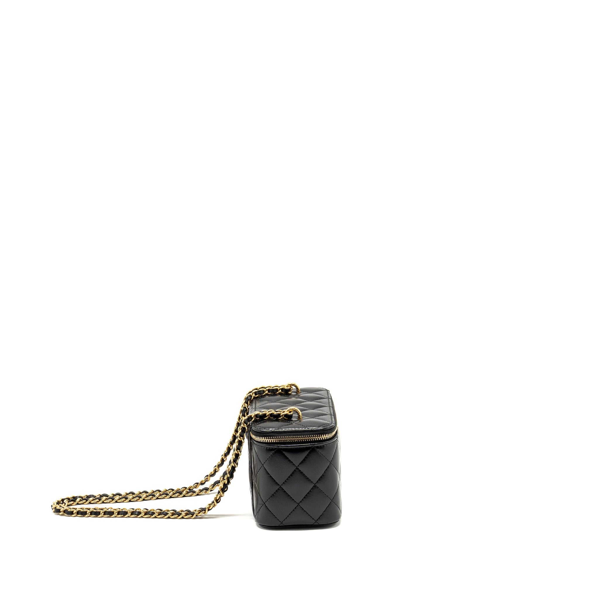 CHANEL 23C LONG VANITY WITH CHAIN SHINY LAMBSKIN BLACK GHW (MICROCHIP)