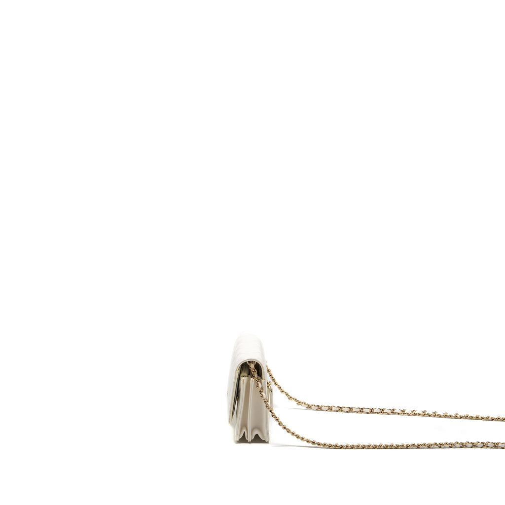 CHANEL MINI FLAP WALLET WITH CHAIN LAMBSKIN WHITE LGHW