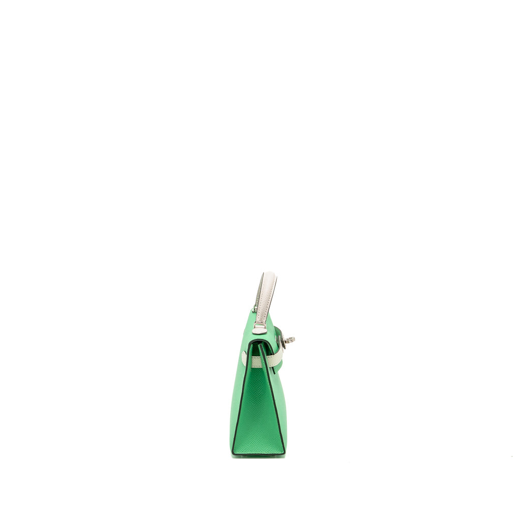HERMES MINI KELLY II EPSOM VERT COMICS/VERT FIZZ/GRIS PALE SHW