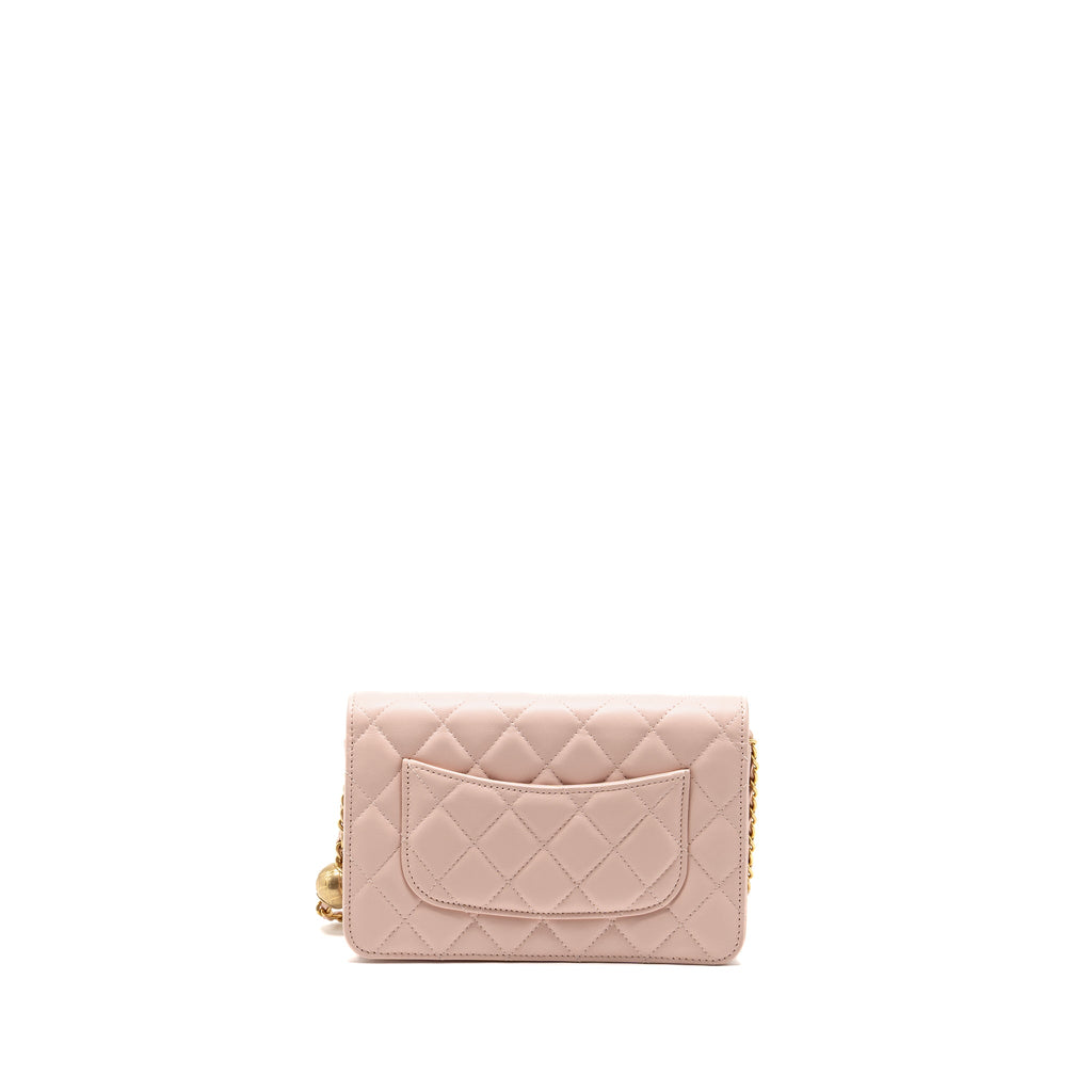CHANEL PEARL CRUSH WALLET ON CHAIN LAMBSKIN LIGHT PINK GHW (MICROCHIP)