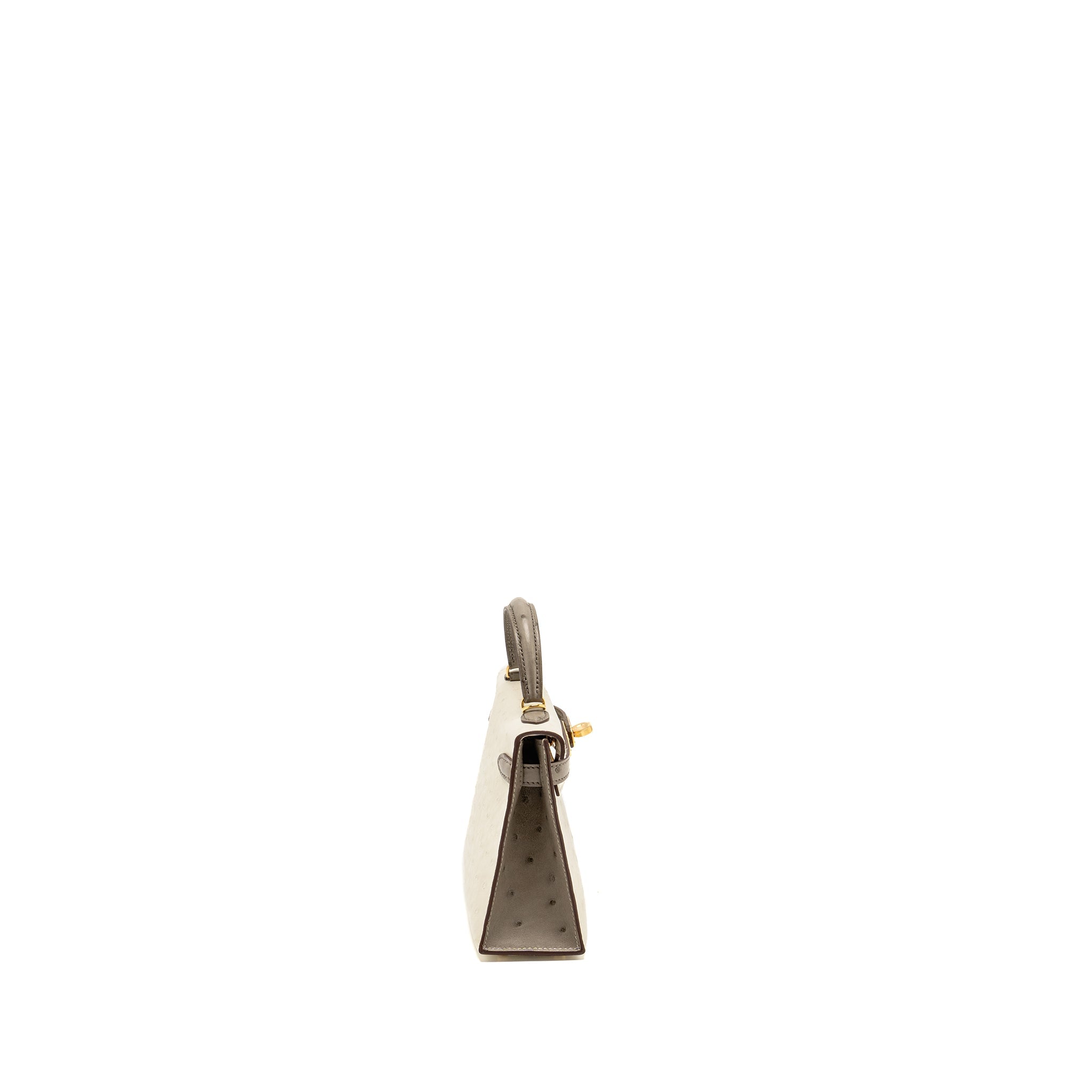 HERMES MINI KELLY II SPECIAL ORDER OSTRICH BETON / GRIS TOURTERELLE GHW