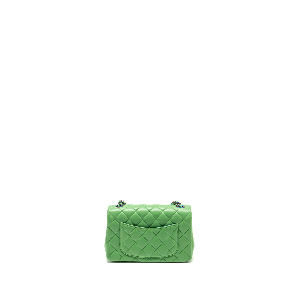 CHANEL MINI RECTANGULAR FLAP BAG LAMBSKIN GREEN IRIDESCENT HARDWARE