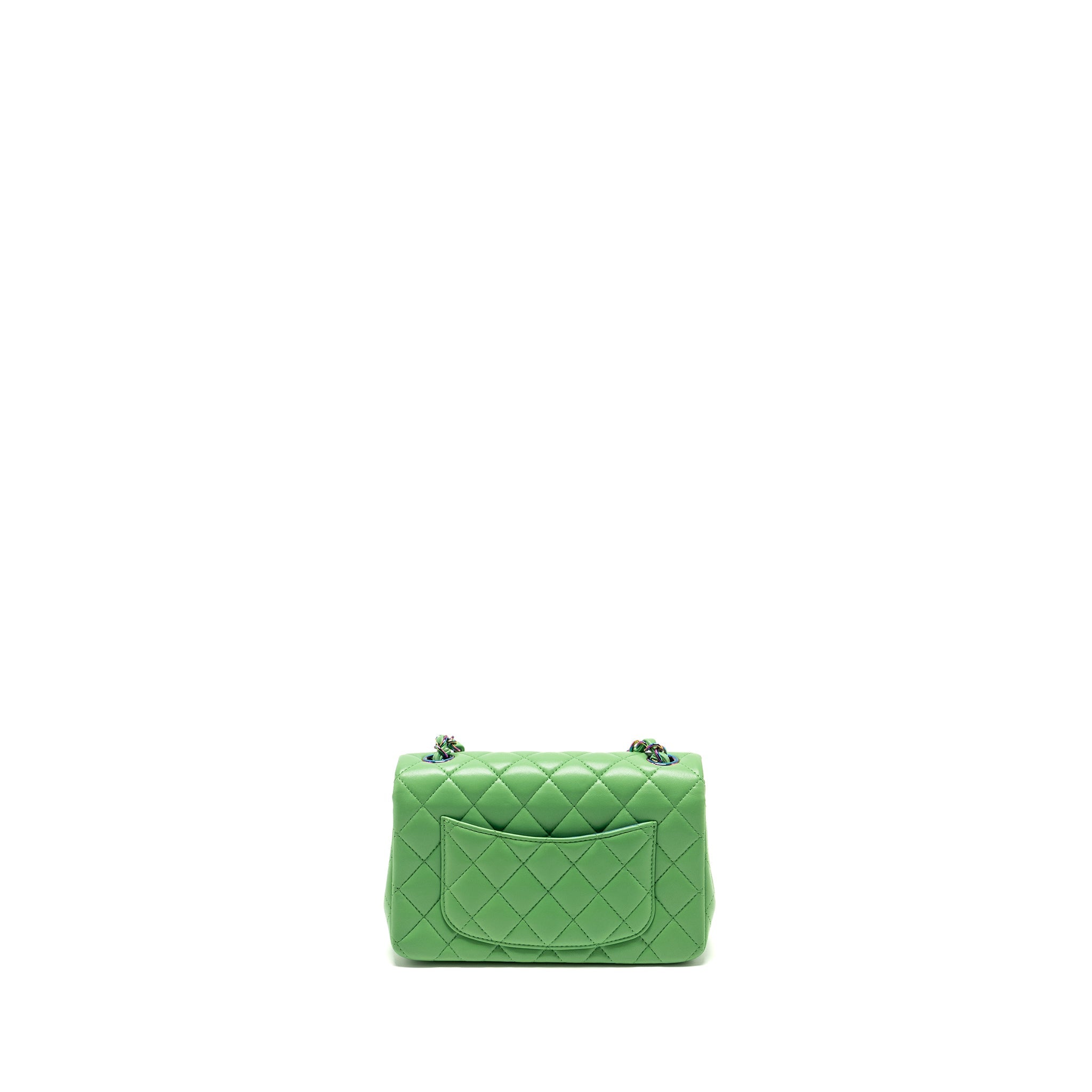 CHANEL MINI RECTANGULAR FLAP BAG LAMBSKIN GREEN IRIDESCENT HARDWARE