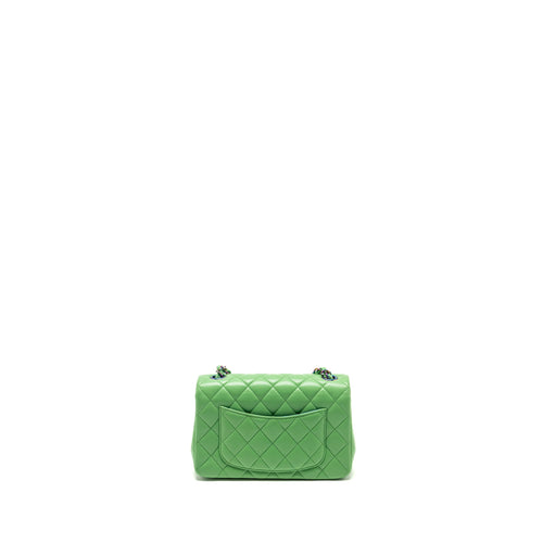 CHANEL MINI RECTANGULAR FLAP BAG LAMBSKIN GREEN IRIDESCENT HARDWARE