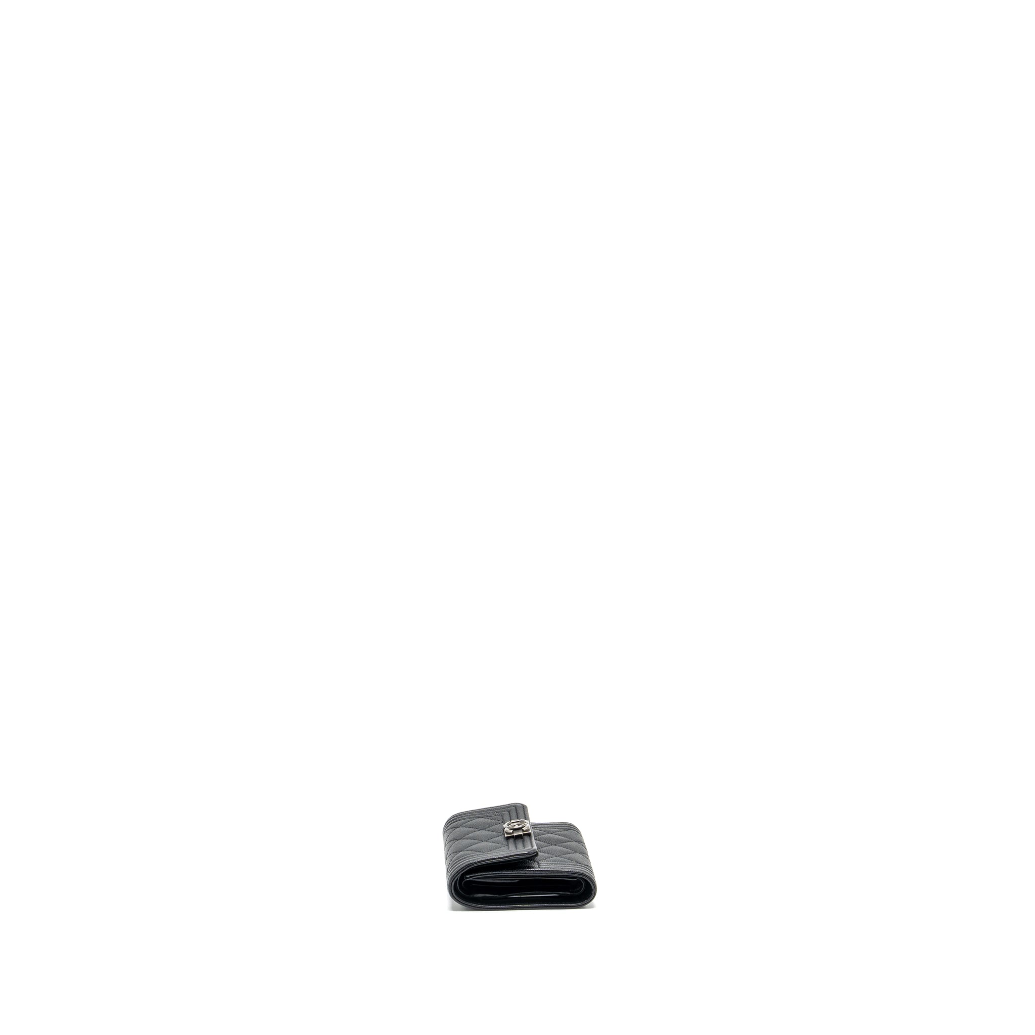 CHANEL BOY FLAP COMPACT WALLET CAVIAR BLACK RUTHENIUM HARDWARE