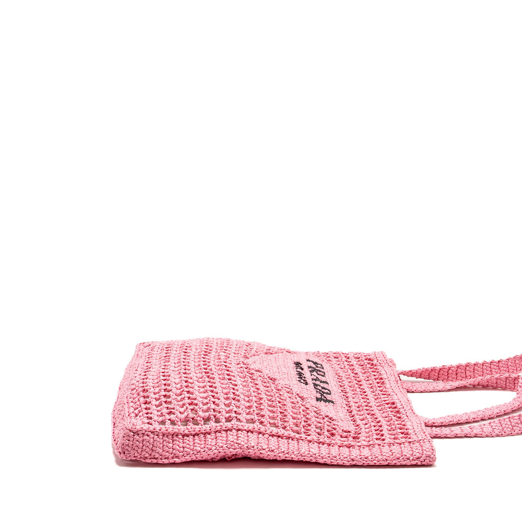 PRADA CROCHET TOTE BAG RAFFIA PINK