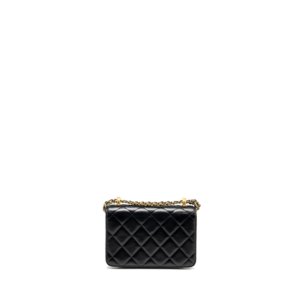 CHANEL GOLD CRUSH MINI FLAP BAG CALFSKIN BLACK GHW (MICROCHIP)