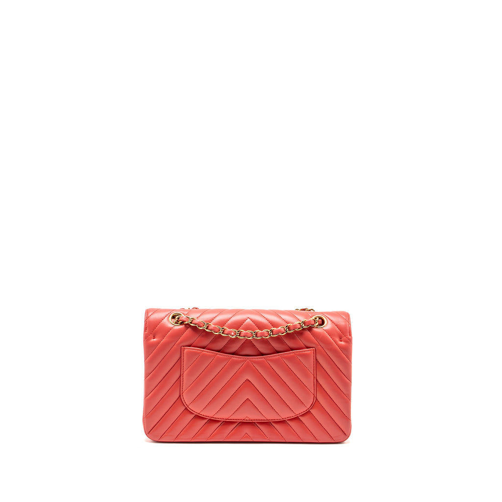 CHANEL MEDIUM CLASSIC DOUBLE FLAP BAG CHEVRON LAMBSKIN PINK LGHW