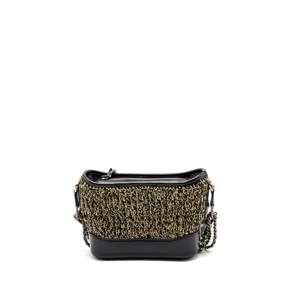 CHANEL SMALL GABRIELLE HOBO BAG LIMITED EDITION FABRIC/CALFSKIN BLACK / GOLD MULTICOLOUR HARDWARE