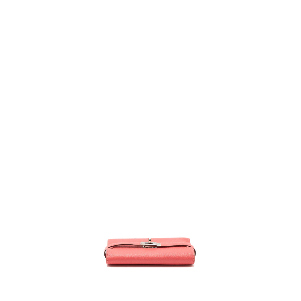 HERMES KELLY COMPACT WALLET CHEVRE MYSORE ROSE AZALEE SHW