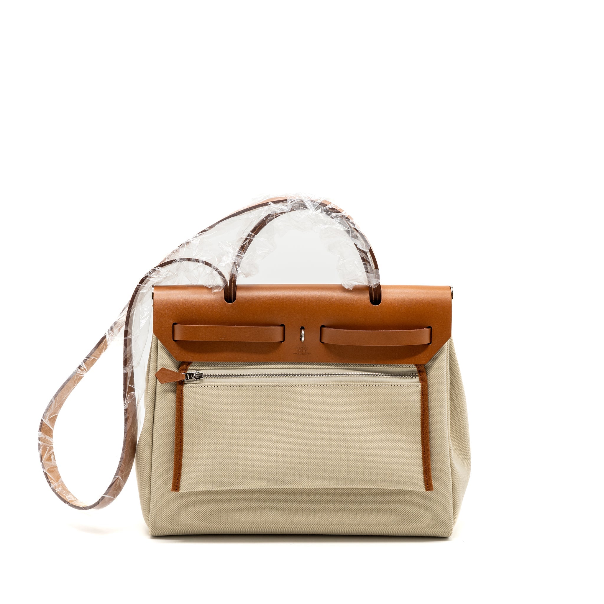 HERMES HERBAG 31 ZIP BAG TOILE MILITARIES/VACHE HUNTER BETON/FAUVE SHW