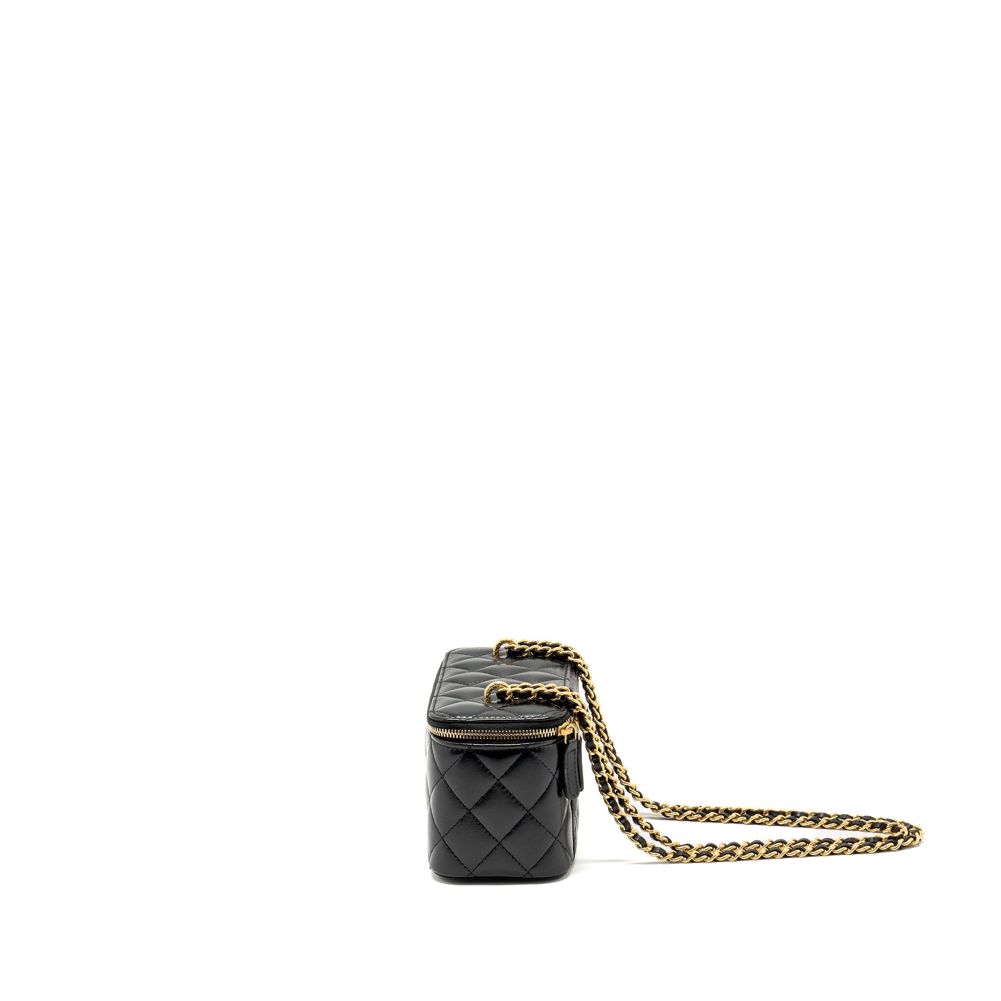 CHANEL 23C LONG VANITY WITH CHAIN SHINY LAMBSKIN BLACK GHW (MICROCHIP)