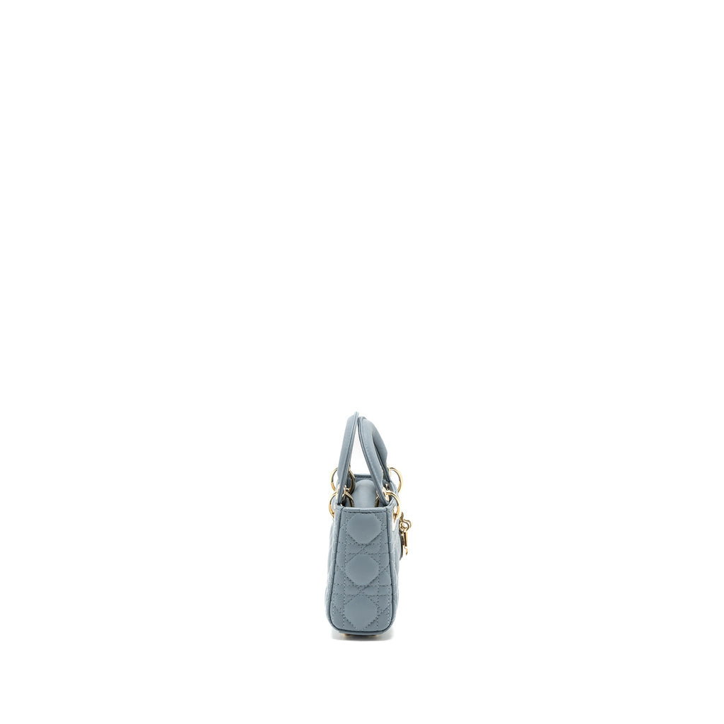 DIOR MICRO LADY DIOR BAG CANNAGE LAMBSKIN CLOUD BLUE LGHW