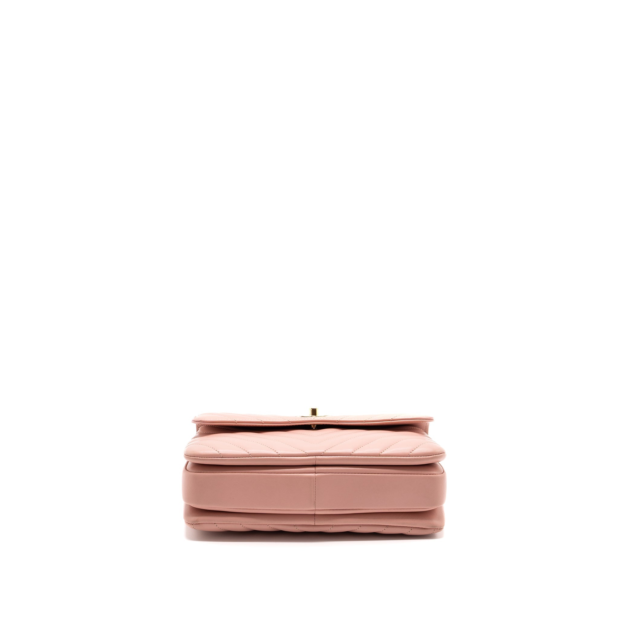 CHANEL CHEVRON TRENDY CC TOP HANDLE FLAP BAG LAMBSKIN LIGHT PINK LGHW