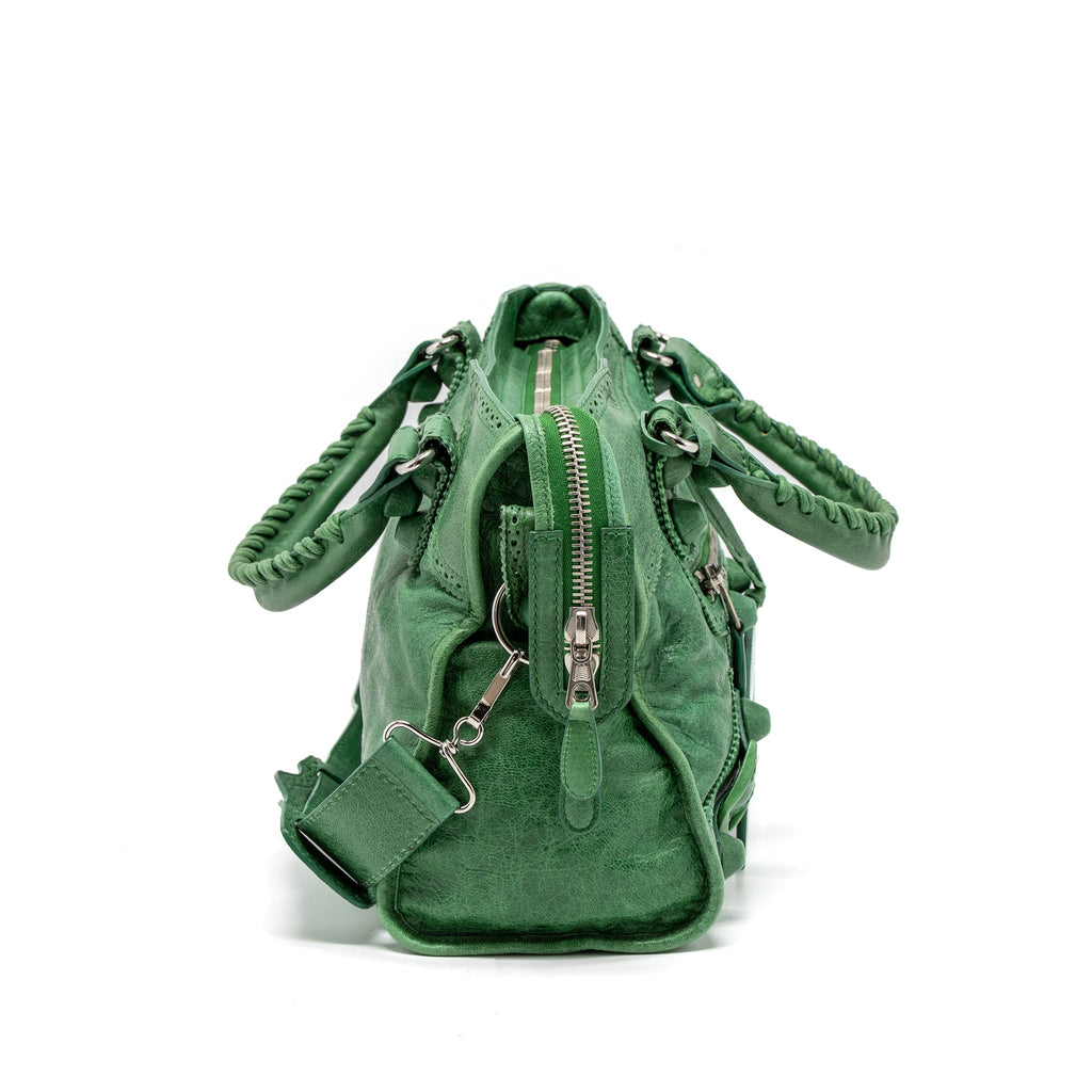 BALENCIAGA LACE CITY BAG LEATHER GREEN SHW
