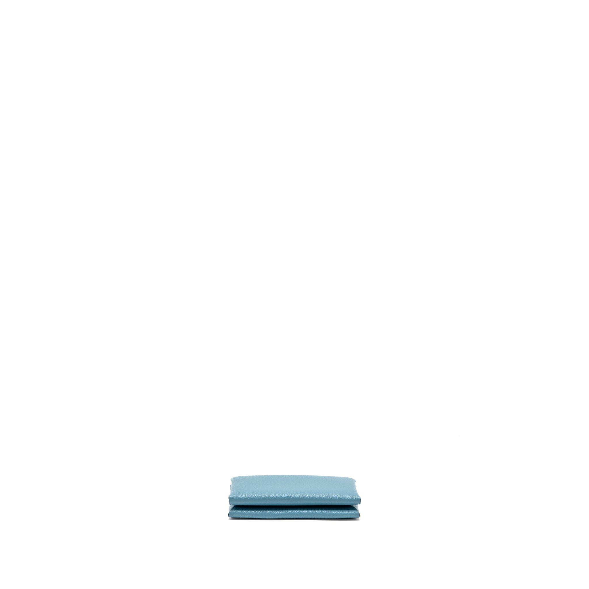 HERMES CALVI DUO COMPACT CARD HOLDER MYSORE GOATSKIN BLUE SHW