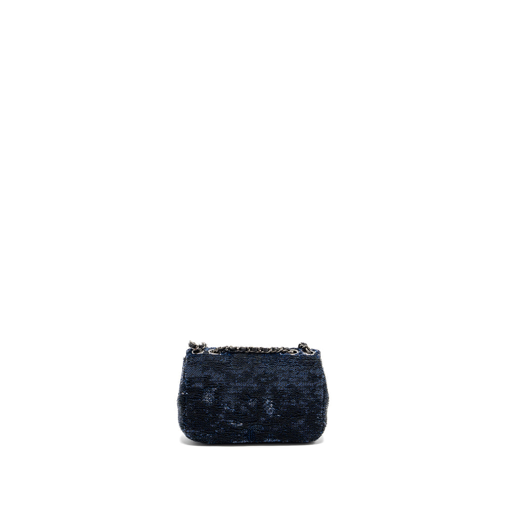 CHANEL SUPER MINI FLAP BAG SEQUIN DARK BLUE / BLACK SHW