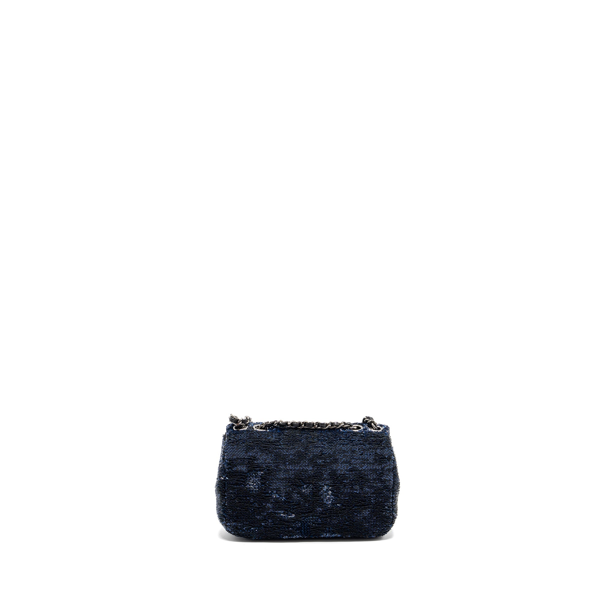 CHANEL SUPER MINI FLAP BAG SEQUIN DARK BLUE / BLACK SHW