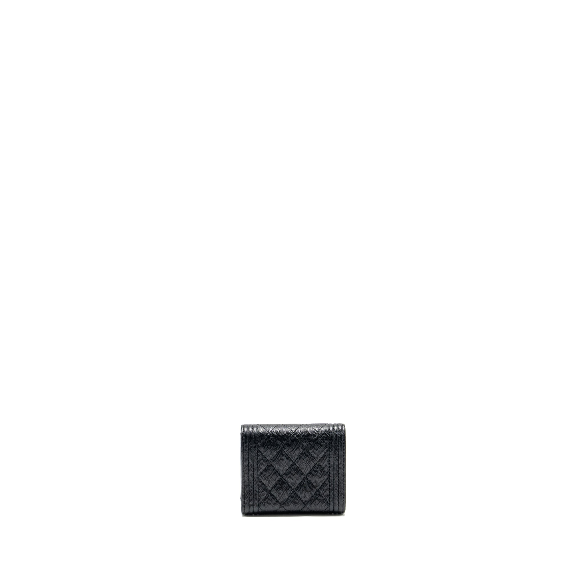 CHANEL BOY FLAP COMPACT WALLET CAVIAR BLACK RUTHENIUM HARDWARE