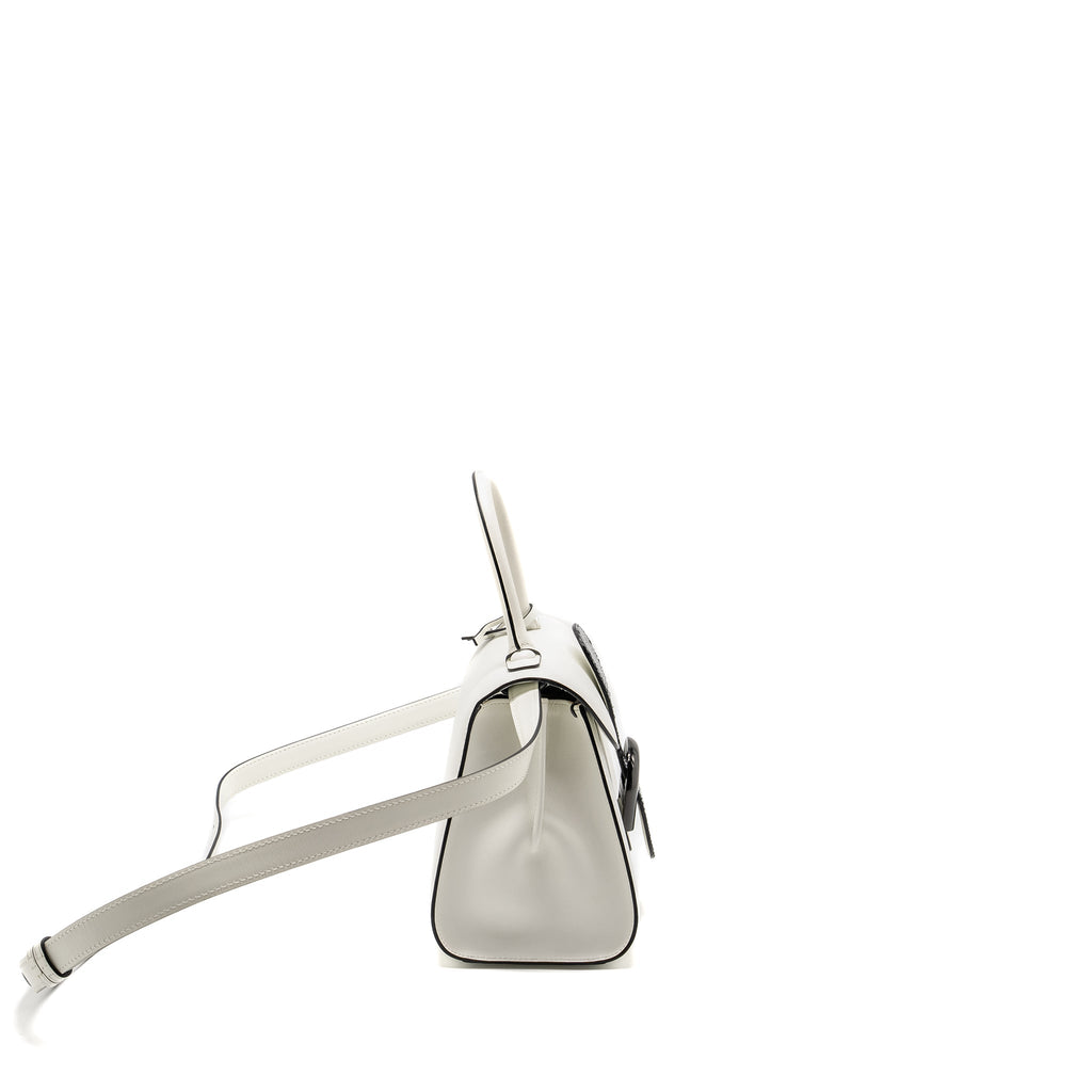 DELVAUX MINI BRILLIANT BAG CALFSKIN/GALUCHAT WHITE/BLACK WITH BLACK HARDWARE