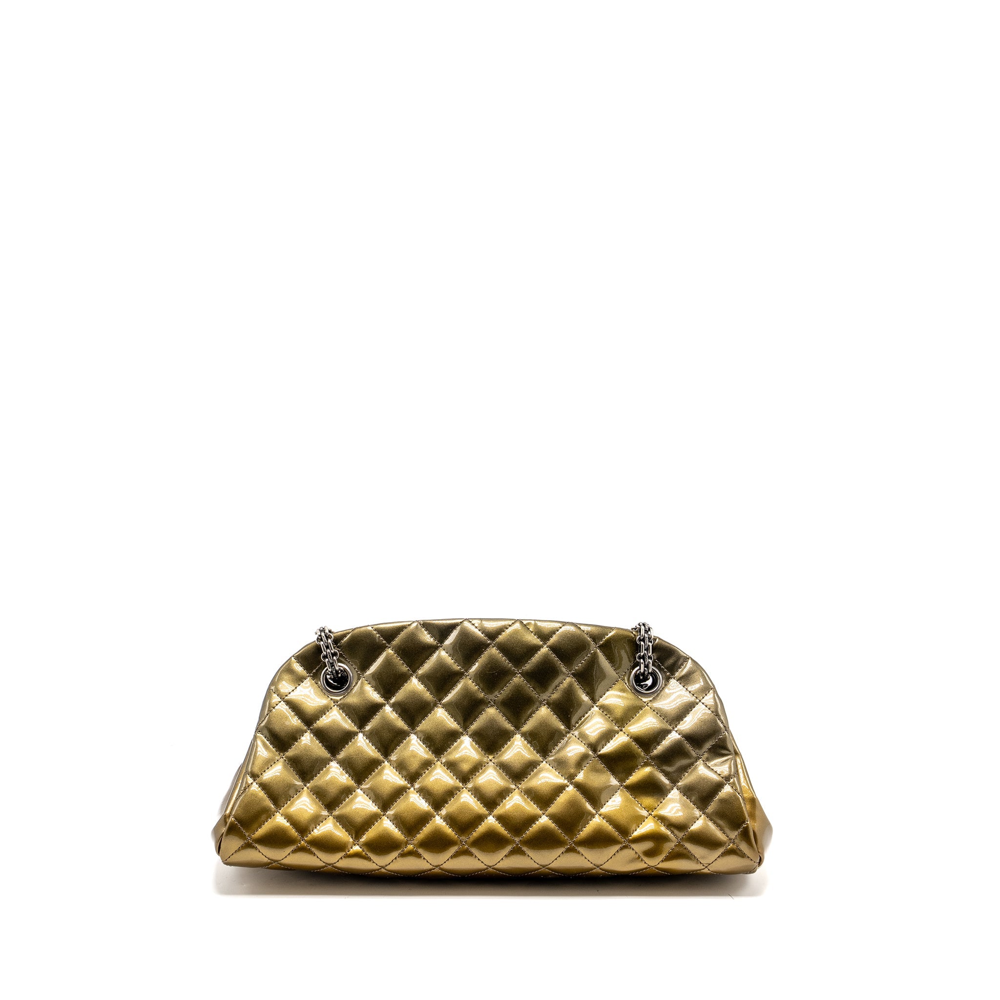 CHANEL JUST MADEMOISELLE BOWLING BAG PATENT METALLIC GOLD / SILVER SHW