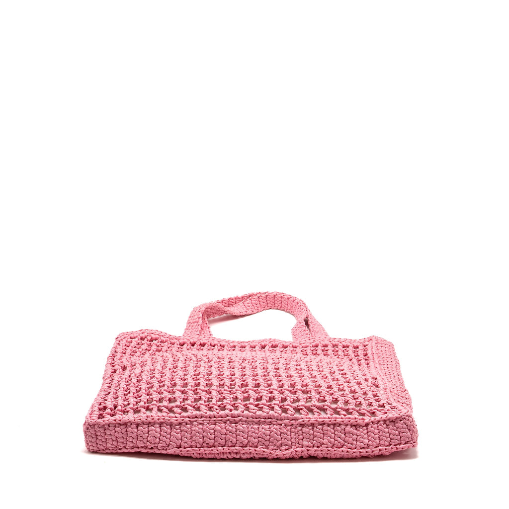 PRADA CROCHET TOTE BAG RAFFIA PINK