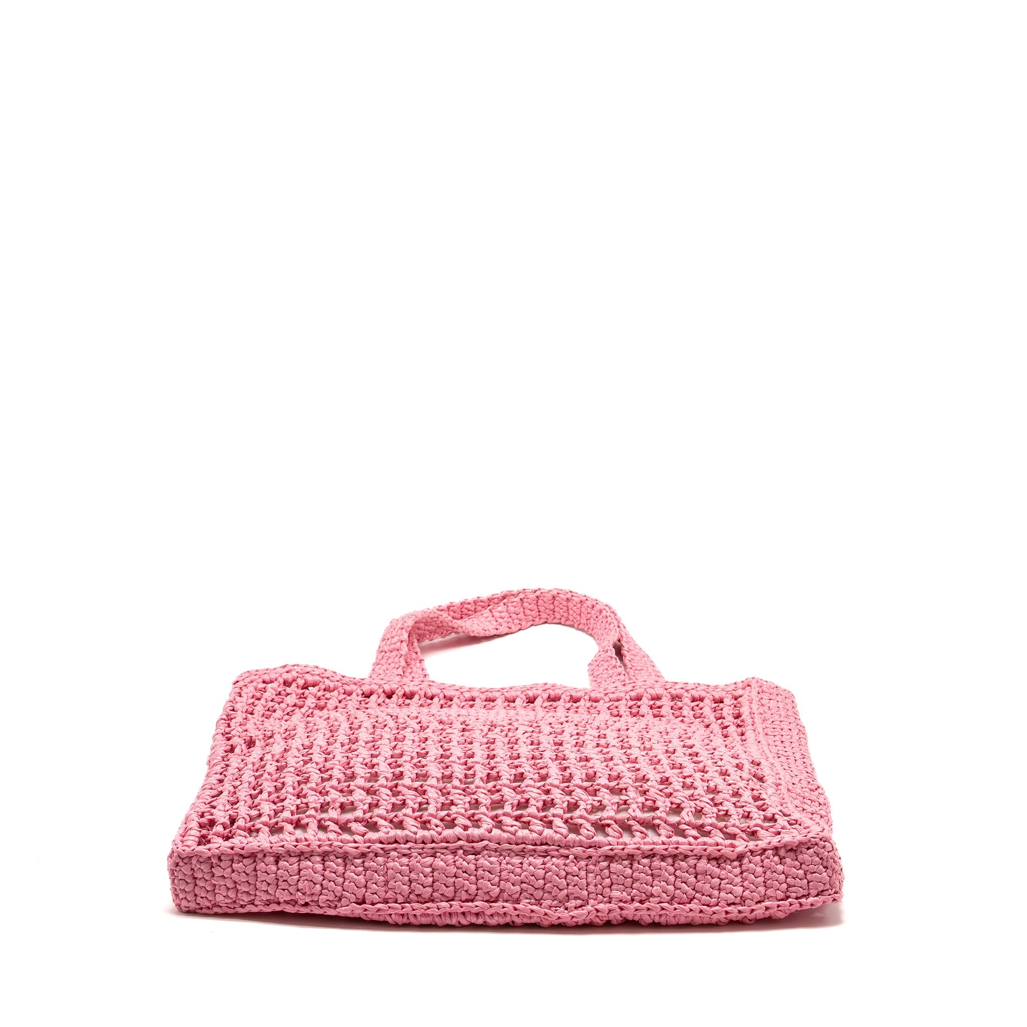 PRADA CROCHET TOTE BAG RAFFIA PINK