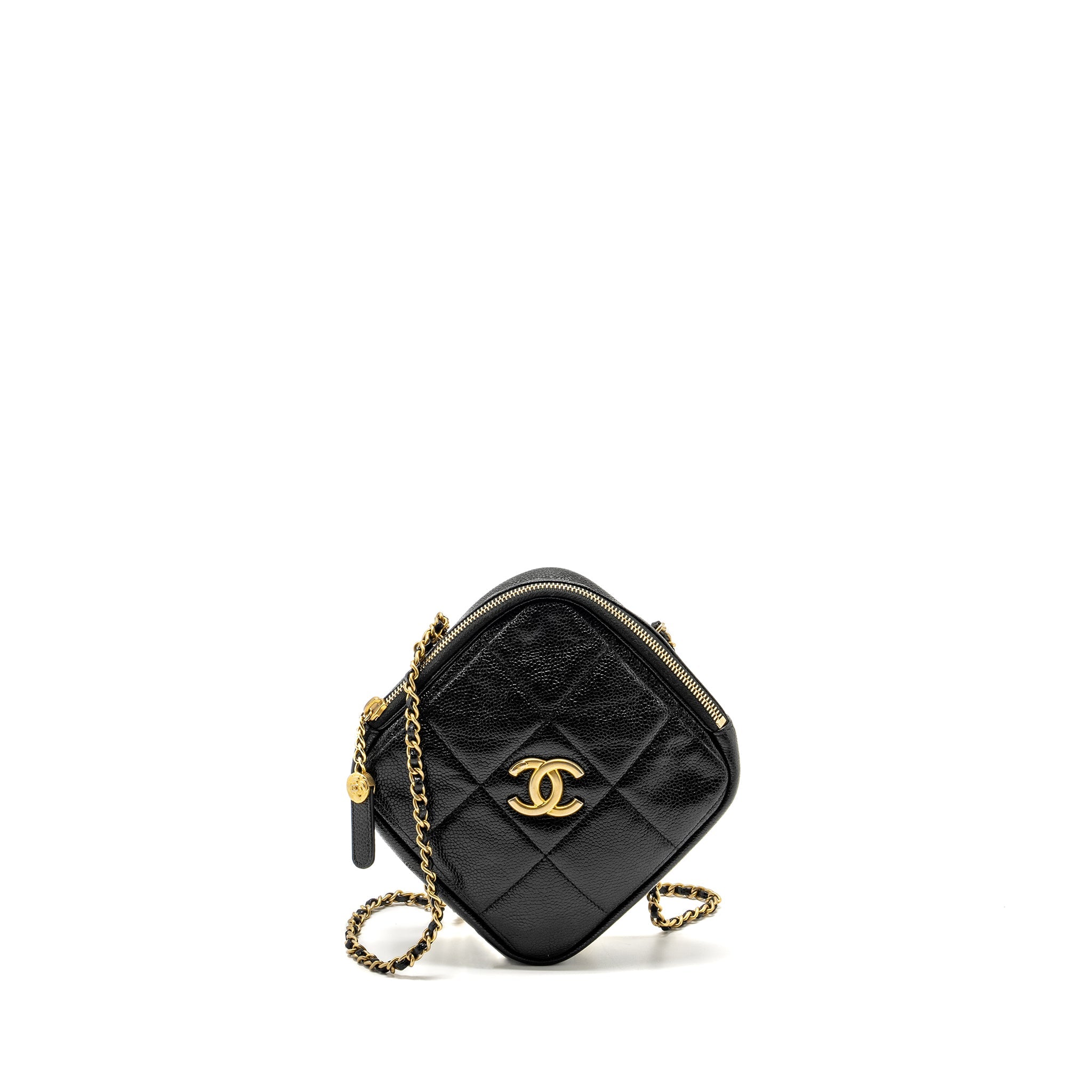 CHANEL QUILTED SHAPE CHAIN BAG CAVIAR BLACK GHW