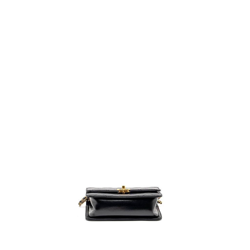 CHANEL GOLD CRUSH MINI FLAP BAG CALFSKIN BLACK GHW (MICROCHIP)