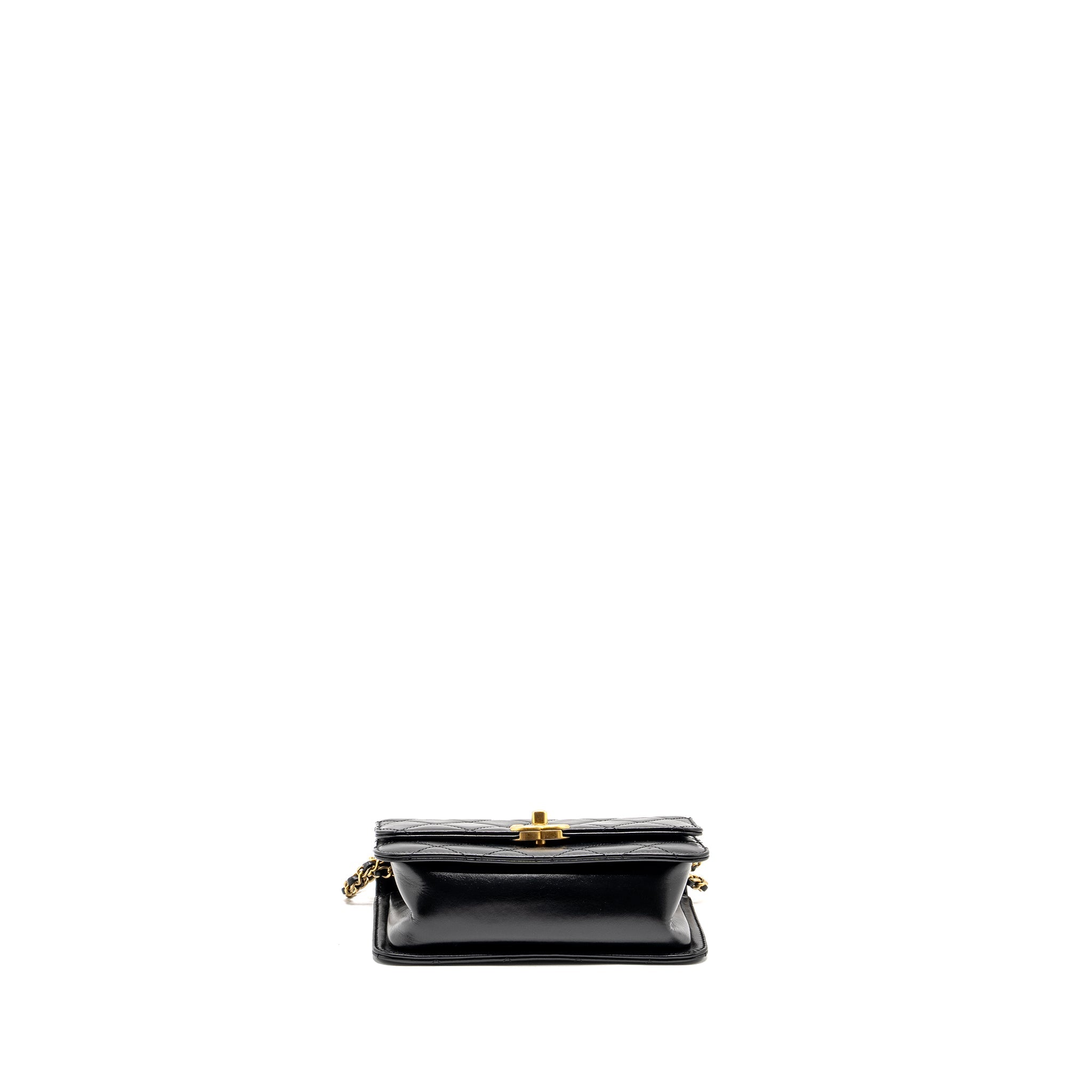 CHANEL GOLD CRUSH MINI FLAP BAG CALFSKIN BLACK GHW (MICROCHIP)