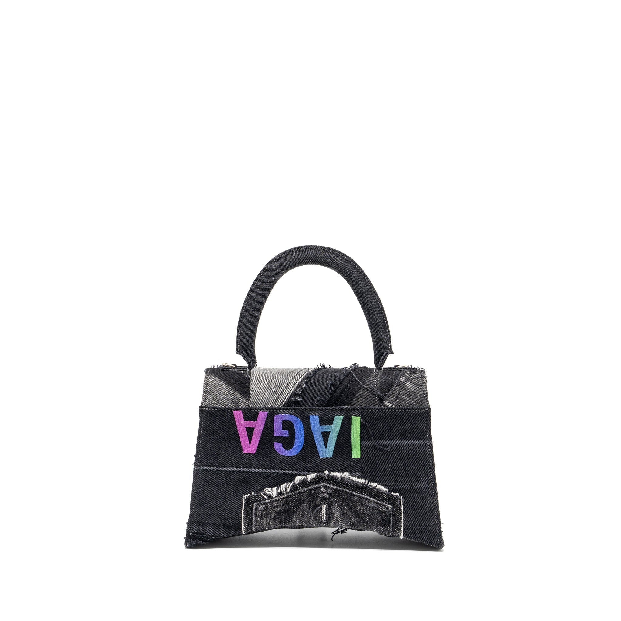BALENCIAGA MEDIUM HOURGLASS BAG LIMITED EDITION DENIM BLACK/MULTICOLOUR SHW