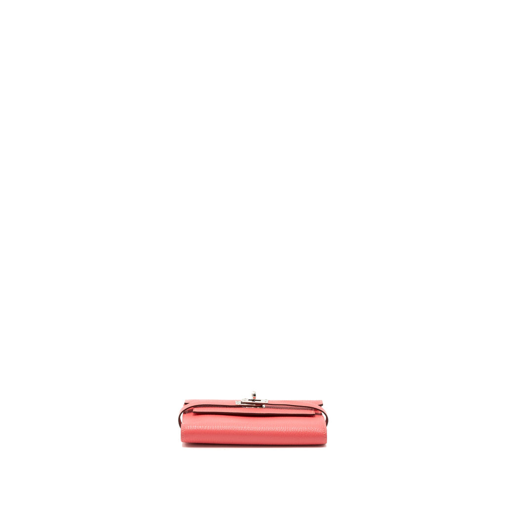 HERMES KELLY COMPACT WALLET CHEVRE MYSORE ROSE AZALEE SHW