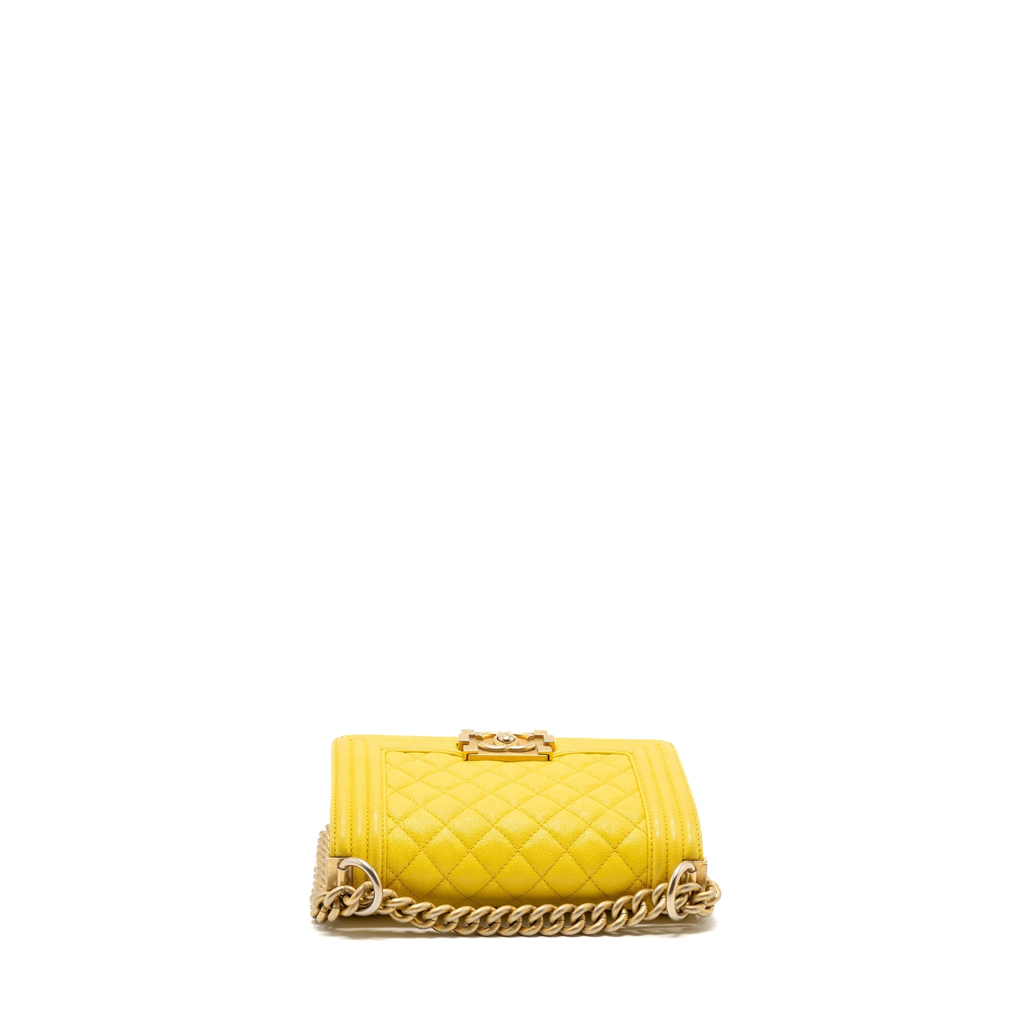 CHANEL SMALL BOY BAG GRAIN CALFSKIN YELLOW GHW