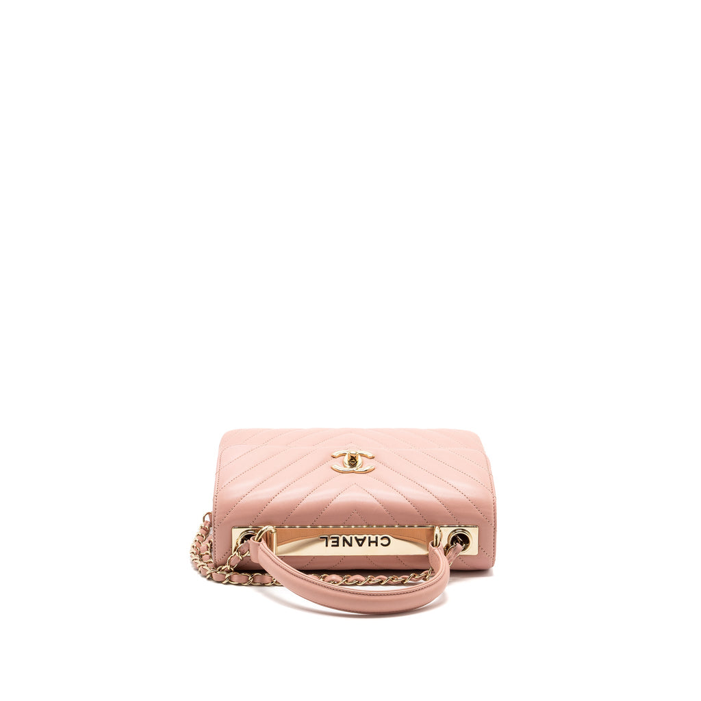 CHANEL CHEVRON TRENDY CC TOP HANDLE FLAP BAG LAMBSKIN LIGHT PINK LGHW