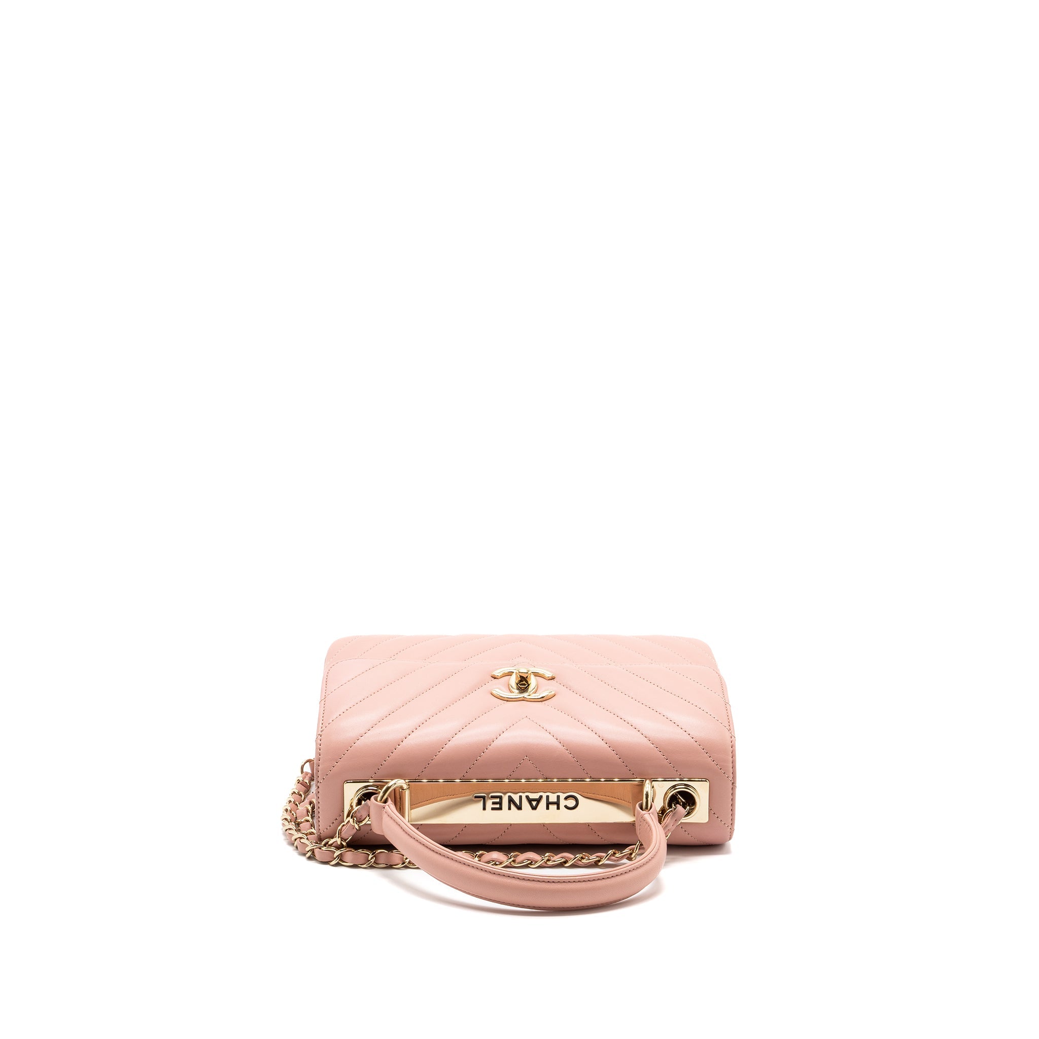 CHANEL CHEVRON TRENDY CC TOP HANDLE FLAP BAG LAMBSKIN LIGHT PINK LGHW