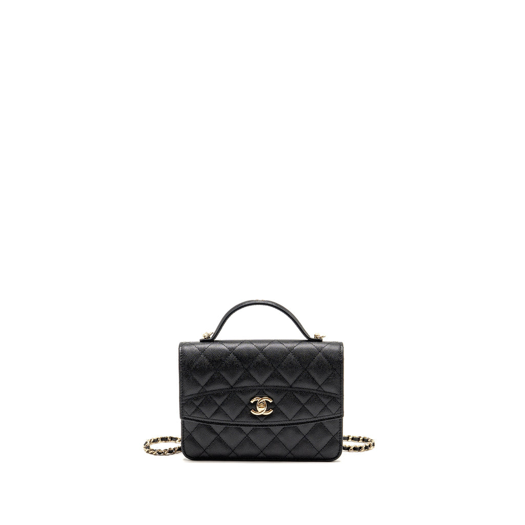 CHANEL 25C QUILTED CC TOP HANDLE MINI BACKPACK CAVIAR BLACK LGHW (MICROCHIP)