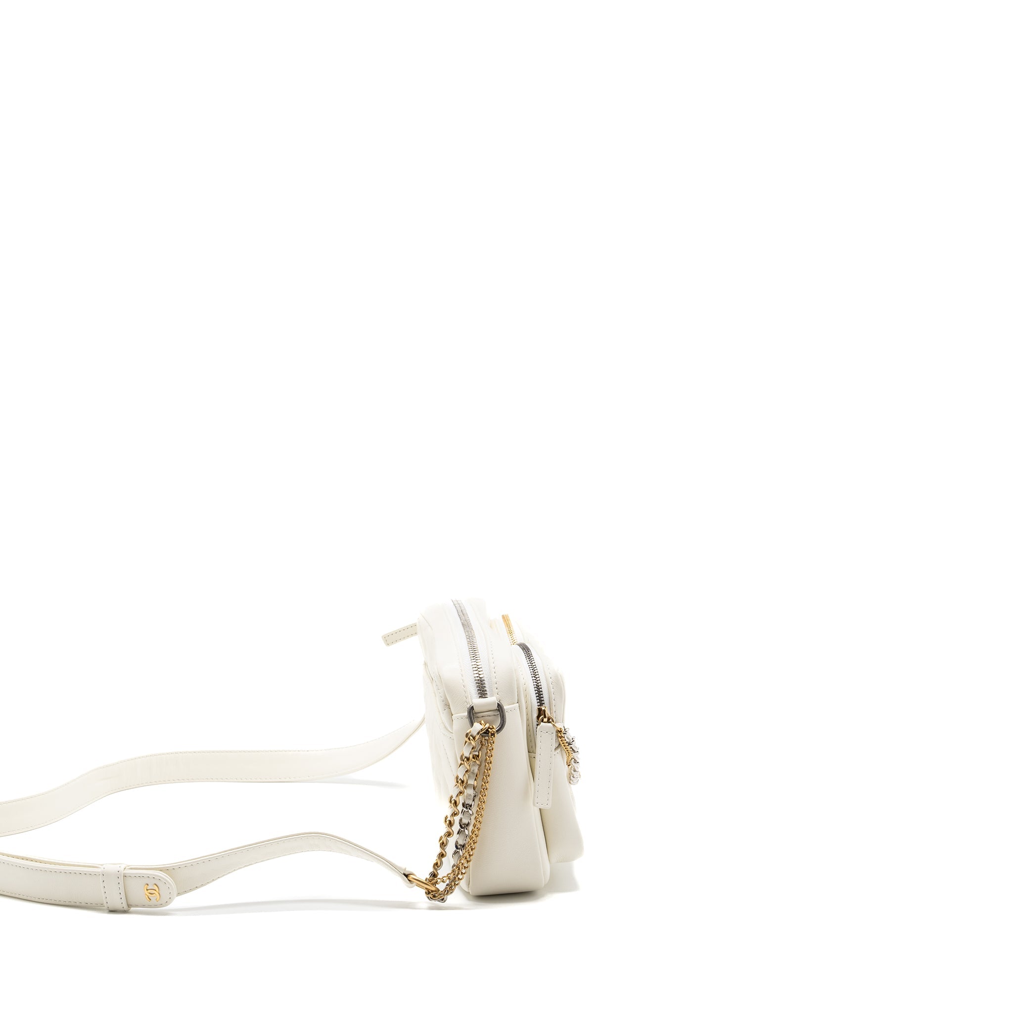 CHANEL SMALL CAMERA BAG CALFSKIN WHITE MULTICOLOUR HARDWARE(MICROCHIP)