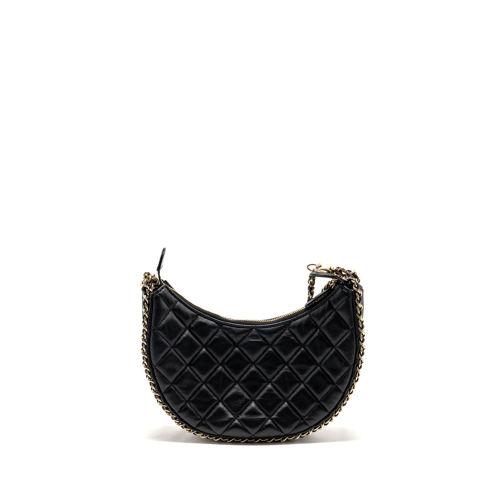 CHANEL SMALL HALF MOON HOBO BAG LAMBSKIN BLACK LGHW (MICROCHIP)