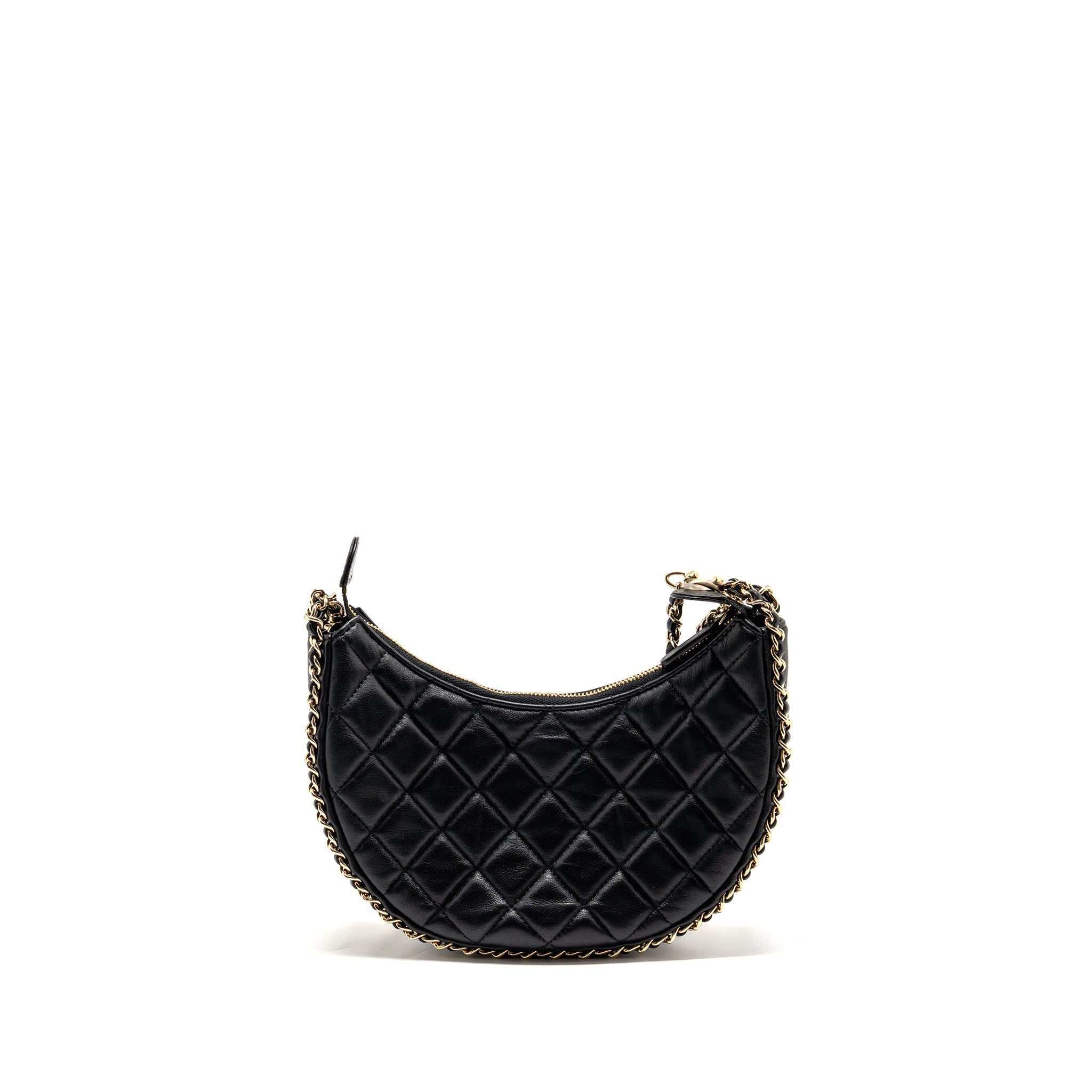 CHANEL SMALL HALF MOON HOBO BAG LAMBSKIN BLACK LGHW (MICROCHIP)