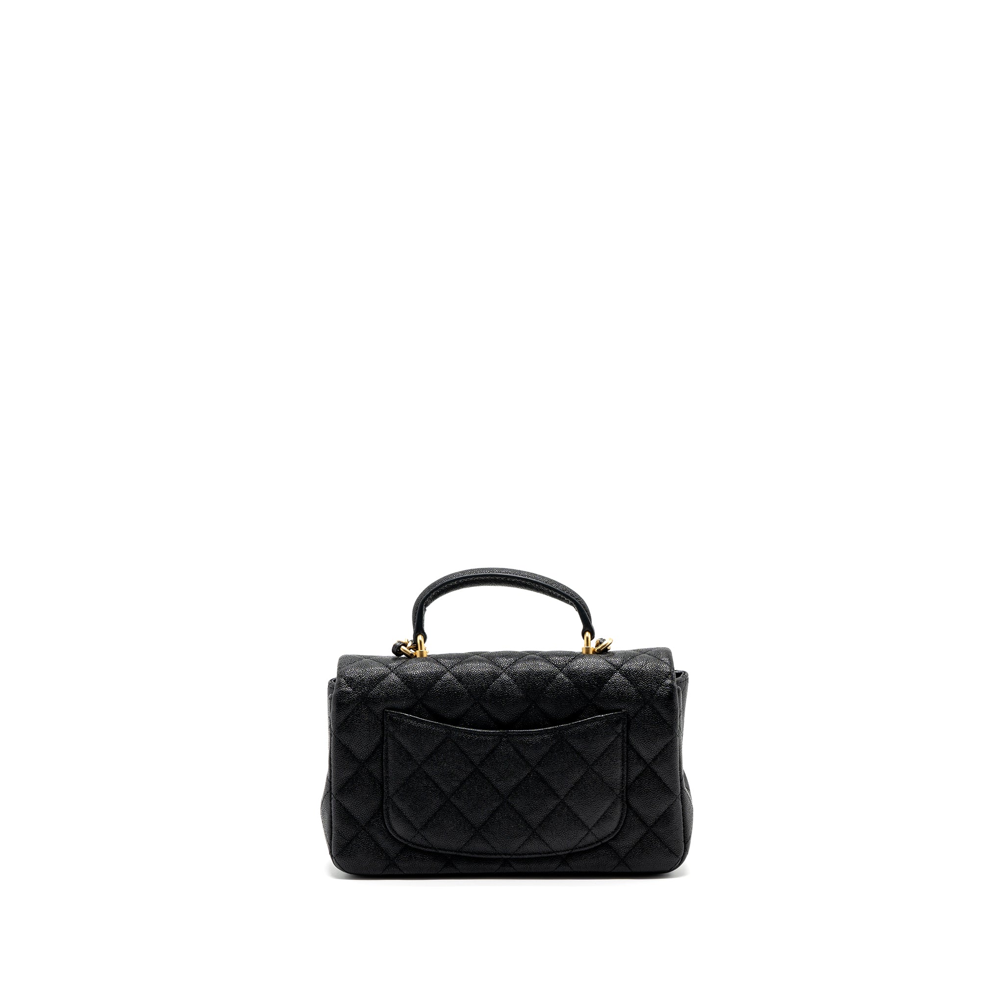 CHANEL TOP HANDLE MINI RECTANGULAR FLAP BAG GRAINED CALFSKIN BLACK GHW