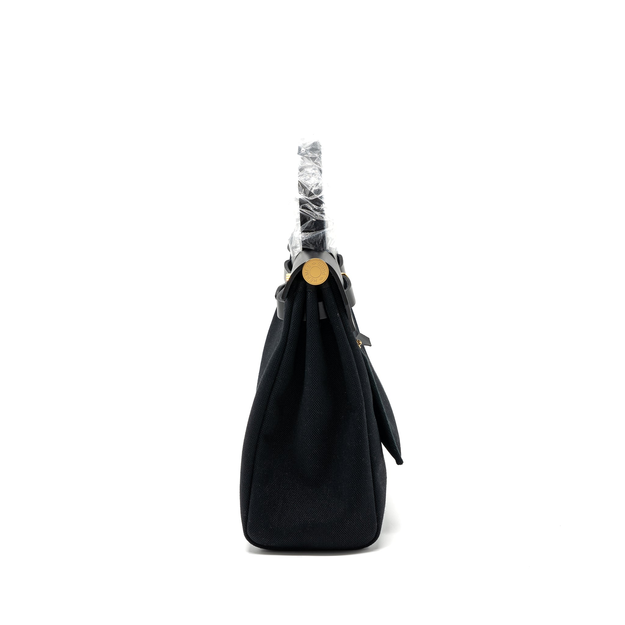 HERMES HERBAG 31 ZIP BAG CANVAS/ HUNTER LEATHER BLACK GHW