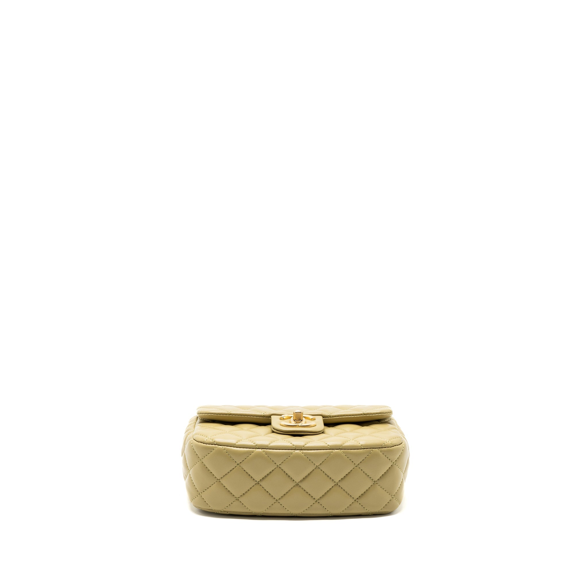 CHANEL QUILTED FLAP BAG WITH COCO LOVE CHAIN LAMBSKIN KHAKI GREEN GHW(MICROCHIP)