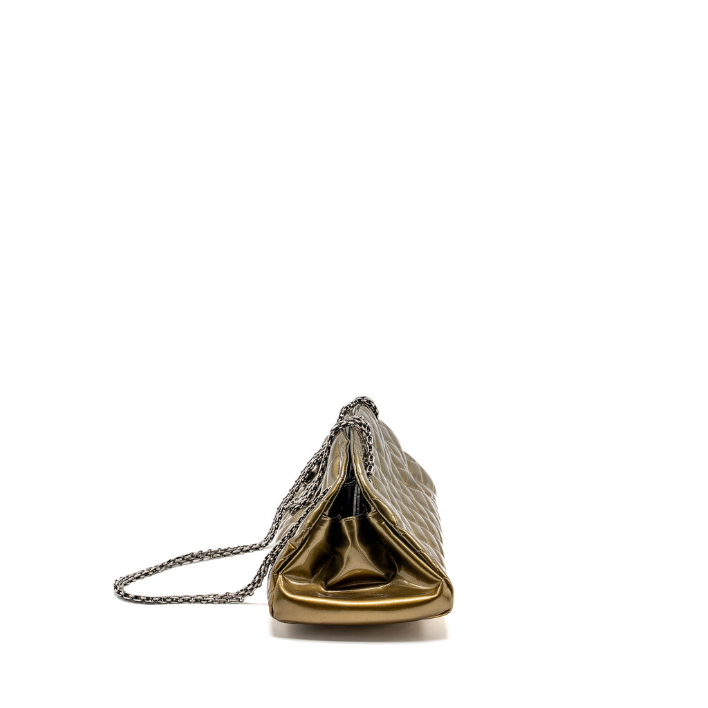 CHANEL JUST MADEMOISELLE BOWLING BAG PATENT METALLIC GOLD / SILVER SHW