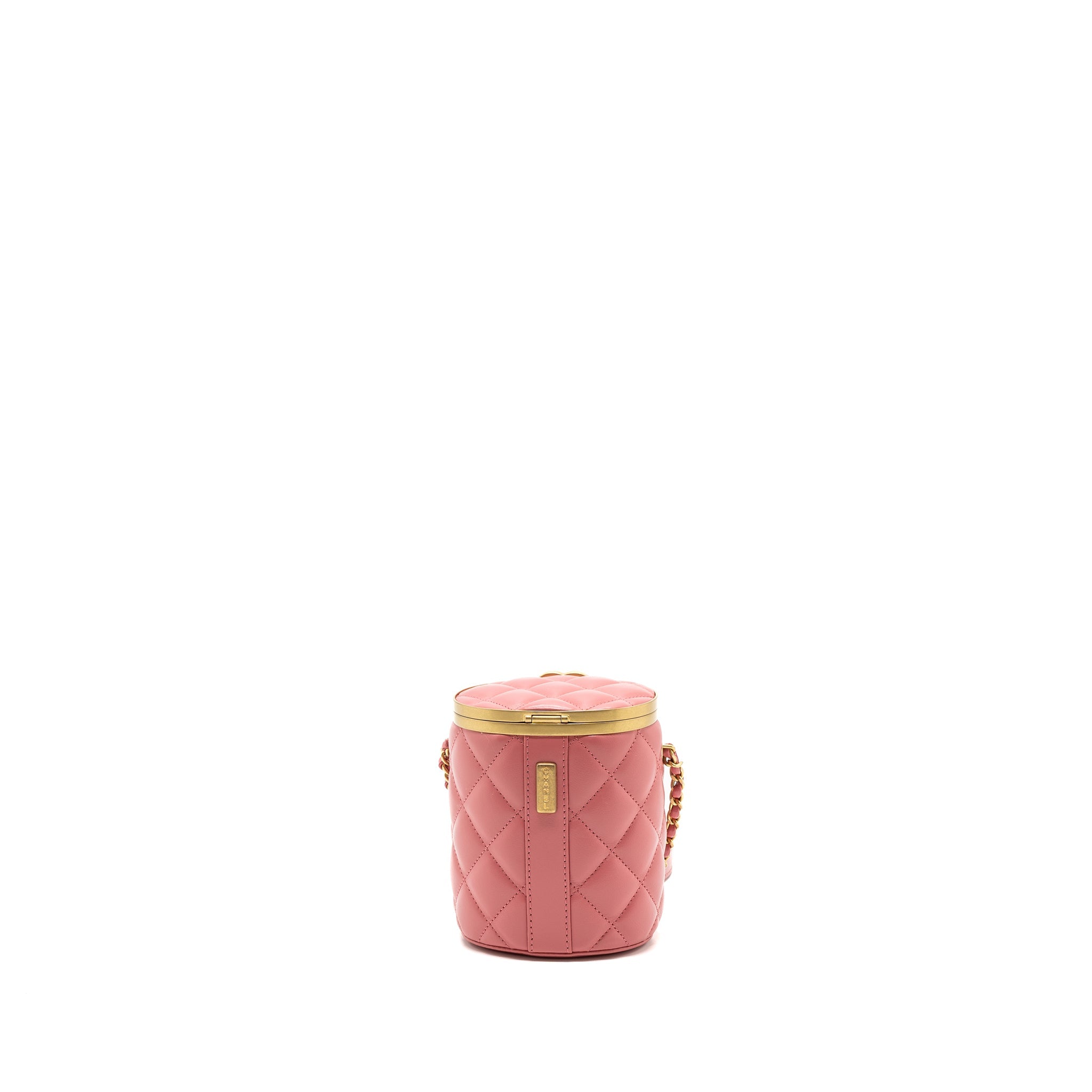 CHANEL ROUND VANITY CASE WITH CHAIN LAMBSKIN PINK GHW(MICROCHIP)
